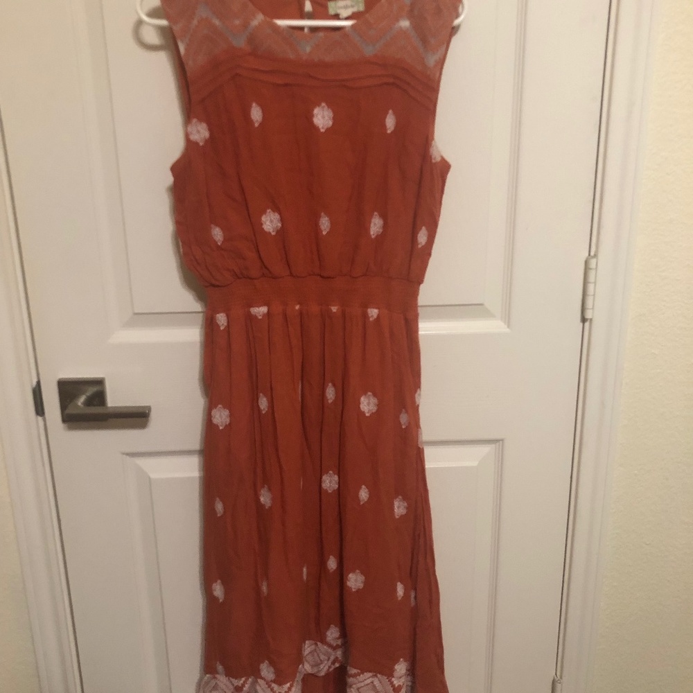 Nurture Burnt Orange and white high low dress.
